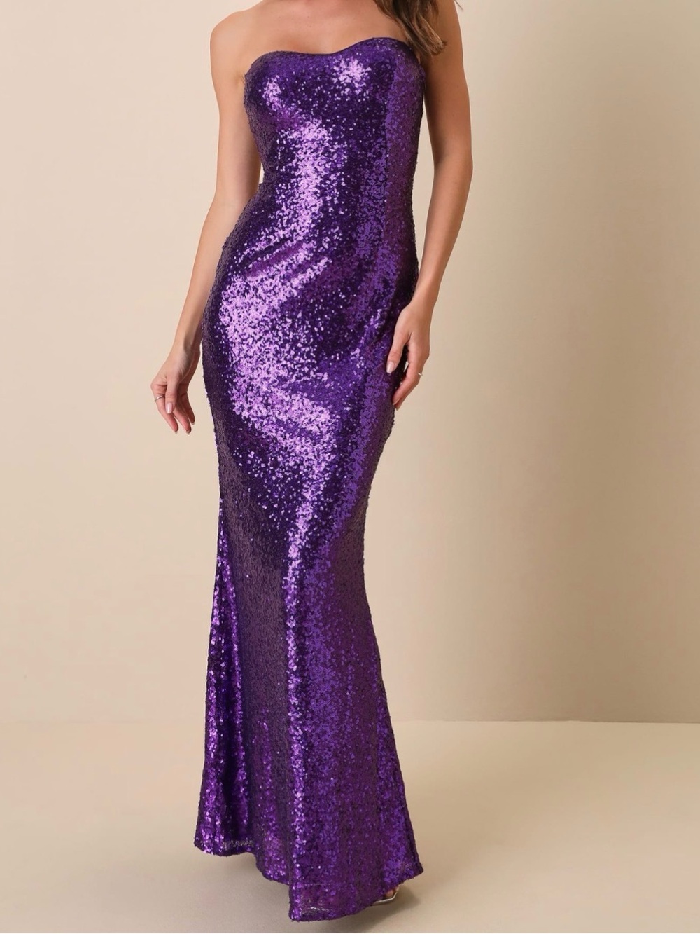 LuLus Purple Sequin Strapless Dress